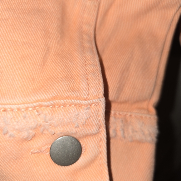 Bright Peach Orange RIPPED & DISTRESSED vibrant colorful Denim jeans jacket - Picture 3 of 8